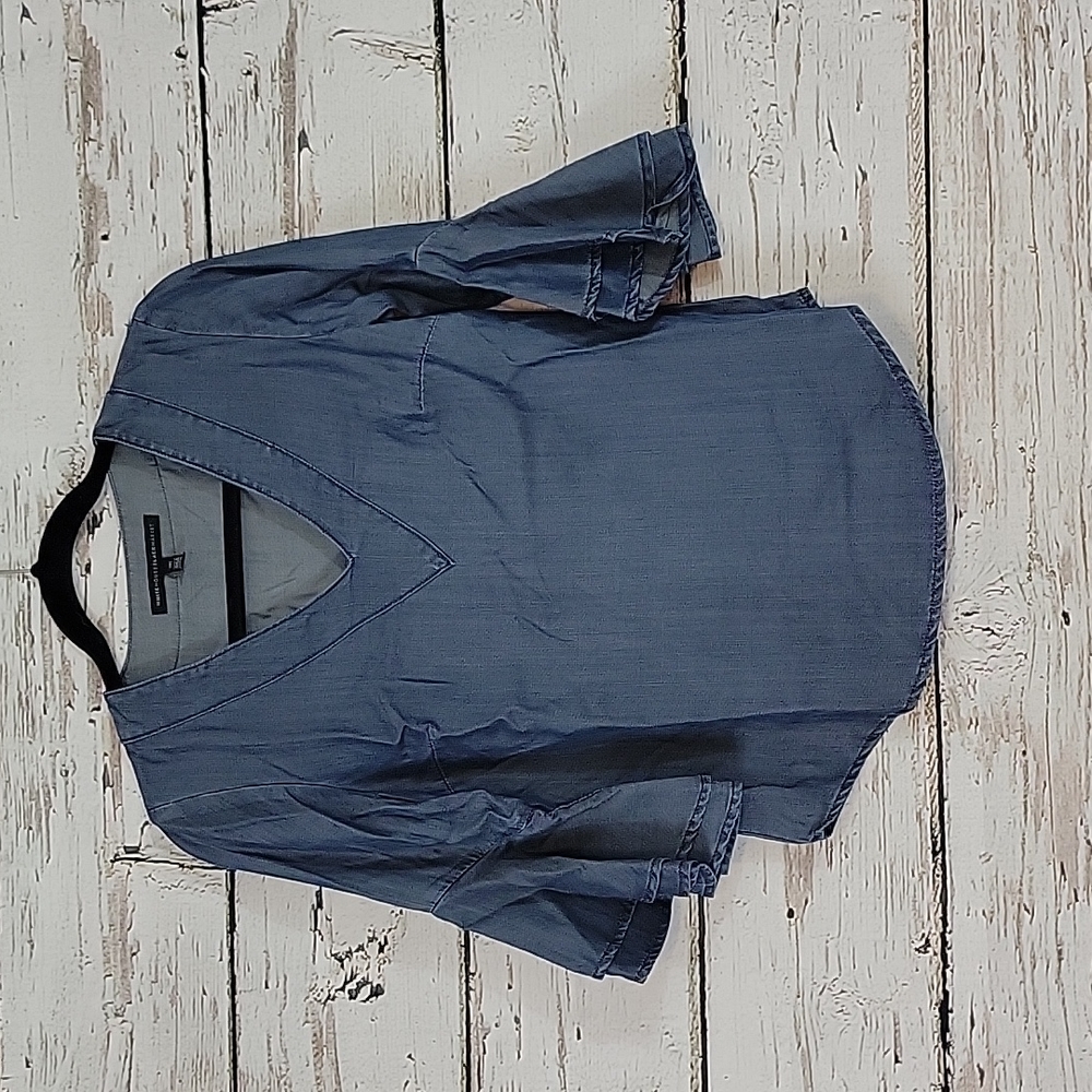 White House Black Market Vneck Denim Look Top